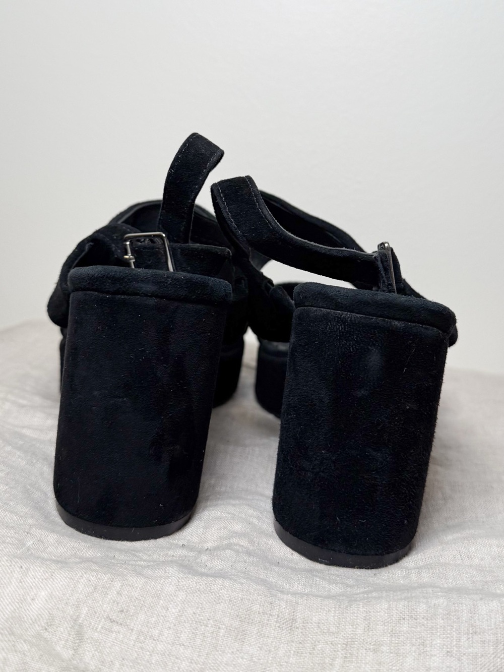 Steve Madden Reba Black Suede Two-Band Slingback Platform Heels - Picture 3 of 6